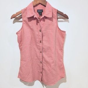 Patagonia Womens Red White Gingham Button Up Sleeveless Blouse Size XS Western